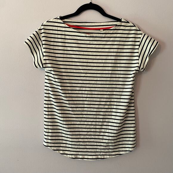 Boden Black White Stripe Boatneck Short Sleeve Shirt Cotton Blend Women's size 6 - Picture 2 of 9